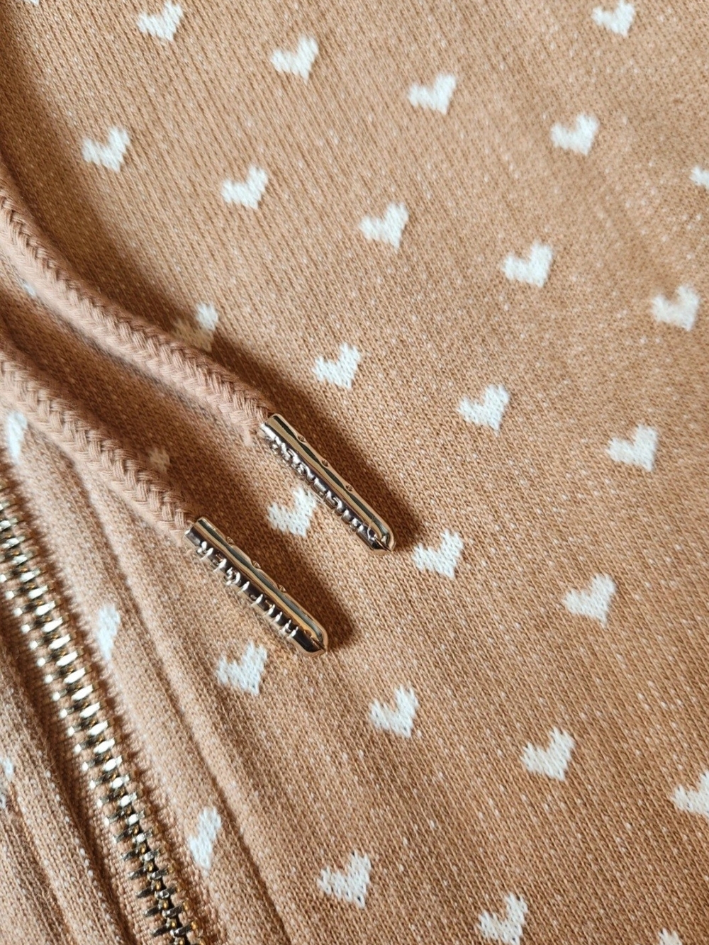Tommy Hilfiger 100% Cotton Zip-up Tan Hoodie with Tiny White Heart Print - Picture 5 of 16